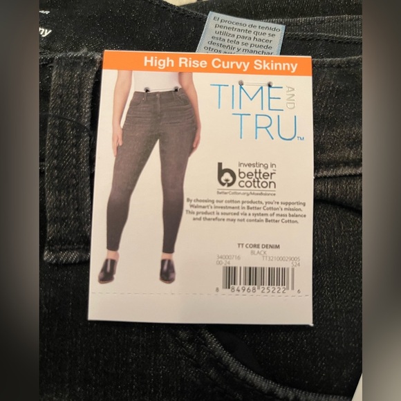 Women's Black Wash Jeans, size 14, Time & Tru, High Rise Curvy, NWT, stretchy - Picture 4 of 5